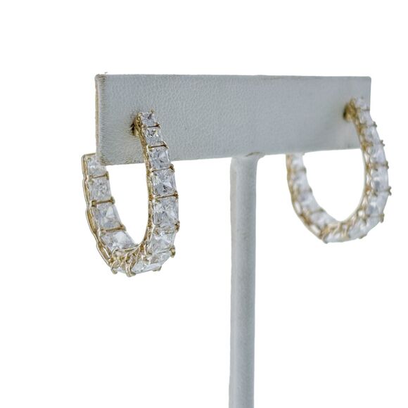 Vintage JD Sterling Silver 925 Gold Tone Cubic Zirconia Hoop Earrings - Picture 1 of 7